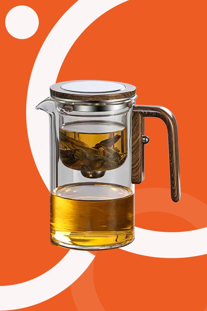 กาน้ำชากระจก แยกน้ำได้ ด้ามไม้ / Glass Teapot Water Separation Wooden Handle