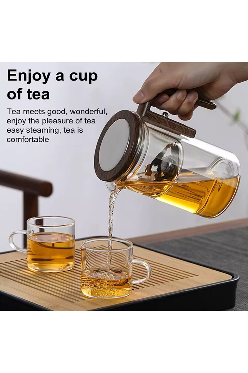 กาน้ำชากระจก แยกน้ำได้ ด้ามไม้ / Glass Teapot Water Separation Wooden Handle