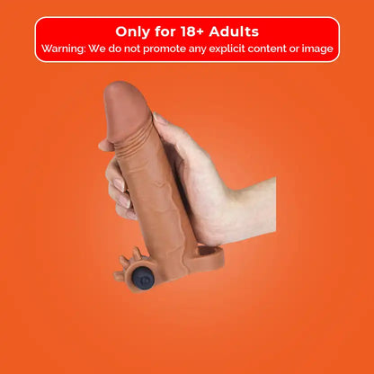 Penis Extension Sleeve with Scrotum Ring Add 3" Pleasure X Tender Vibrating Brown - Lovetoy