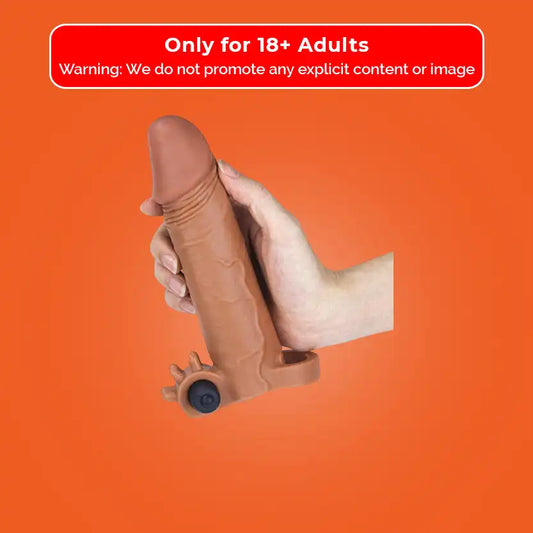 Penis Extension Sleeve with Scrotum Ring Add 3" Pleasure X Tender Vibrating Brown - Lovetoy
