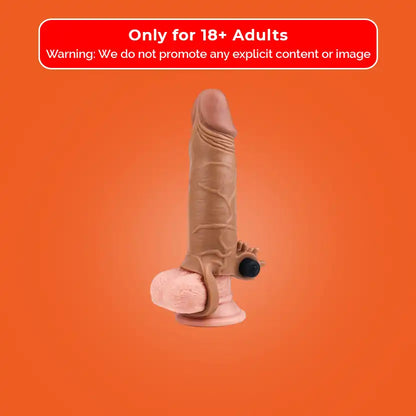 Penis Extension Sleeve with Scrotum Ring Add 3" Pleasure X Tender Vibrating Brown - Lovetoy